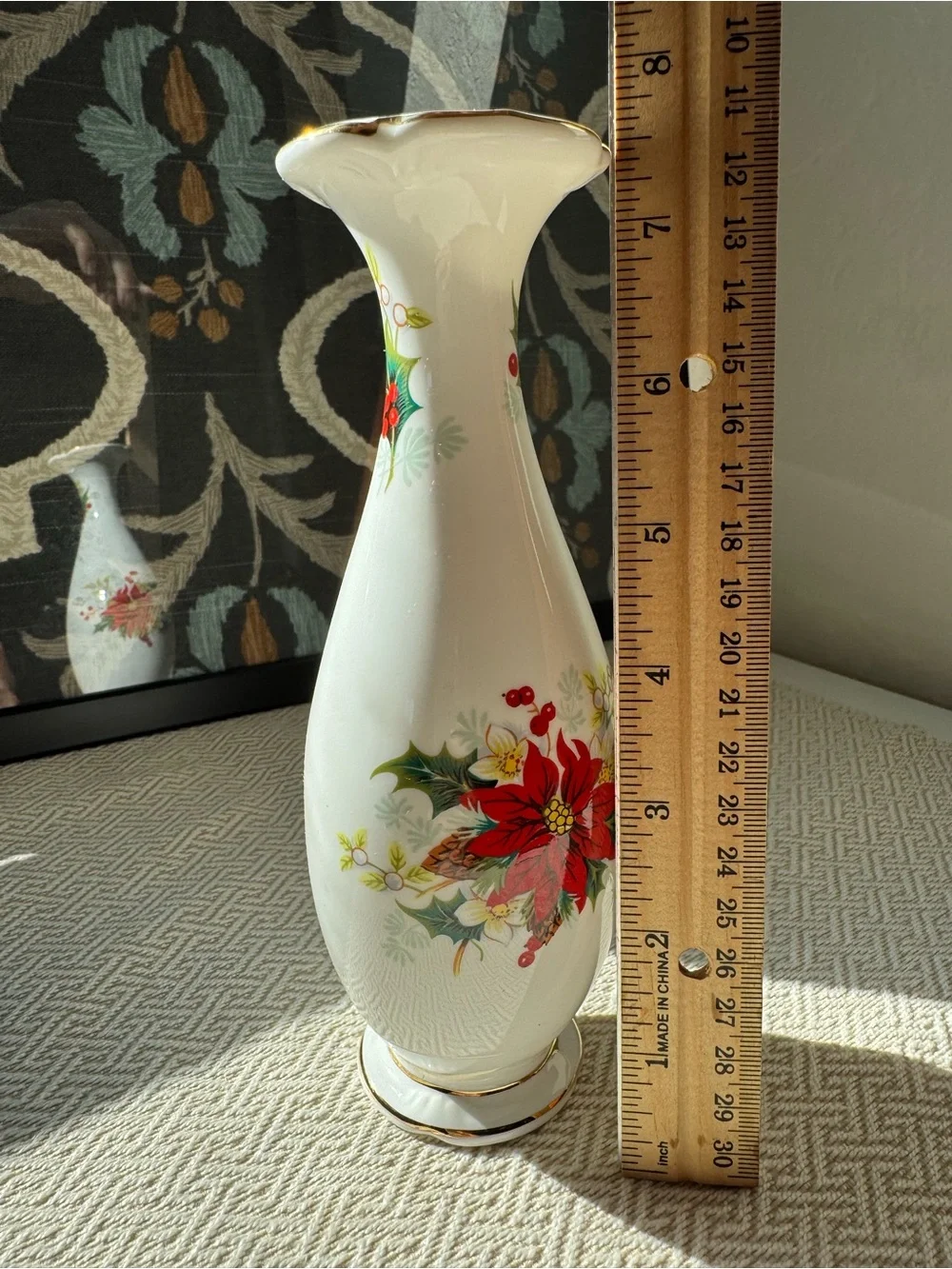 Vintage Royal Albert Poinsettia Bone China Vase – Made in England – 8”